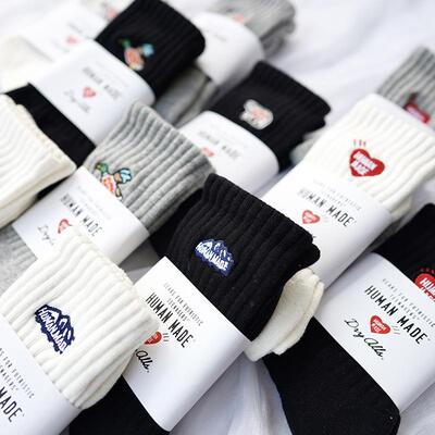 LookSocks潮牌HUMAN袜子个性刺绣爱心纯棉中筒袜ins毛巾底篮球袜