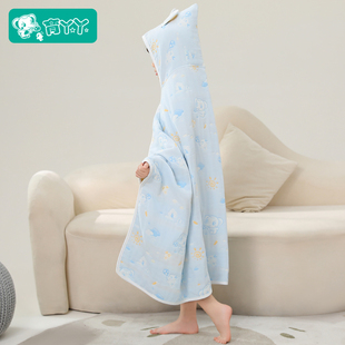 纯棉纱布披风浴巾儿童斗篷浴袍宝宝带帽子洗澡游泳可穿式沙滩巾