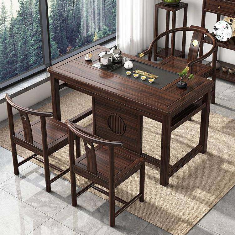 乌金木阳台茶桌茶台办公室新中式实木茶桌1米1.2米1.4家用小户型