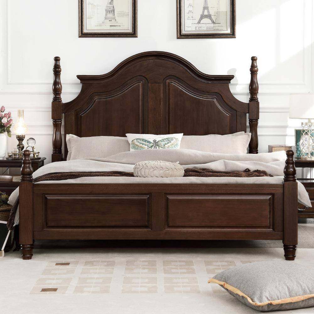 美式乡村全实木床复古小美风格1.8米双人床主卧核桃木储物高箱床