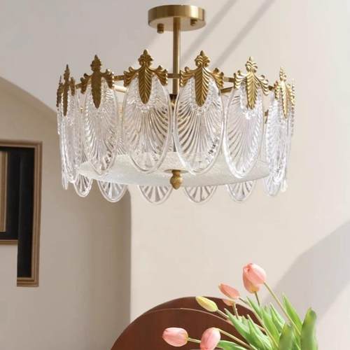 全铜美式复古树叶形玻璃吸顶灯法式轻奢大气卧室客厅餐厅别墅吊灯