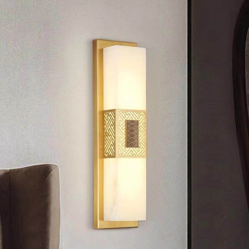 新中式全铜云石壁灯墙上壁挂式房间长条墙灯轻奢款卧室床头灯