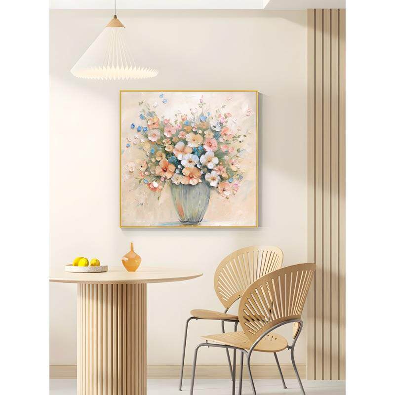 大芬村油画餐厅奶油风装饰画现代简约客厅挂画轻奢高级感手工壁画