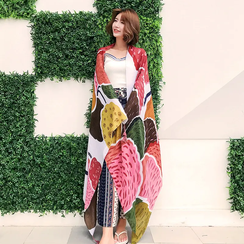 采梦阁夏季棉麻红色民族风旅游海边度假防晒围巾披肩丝巾沙滩巾女