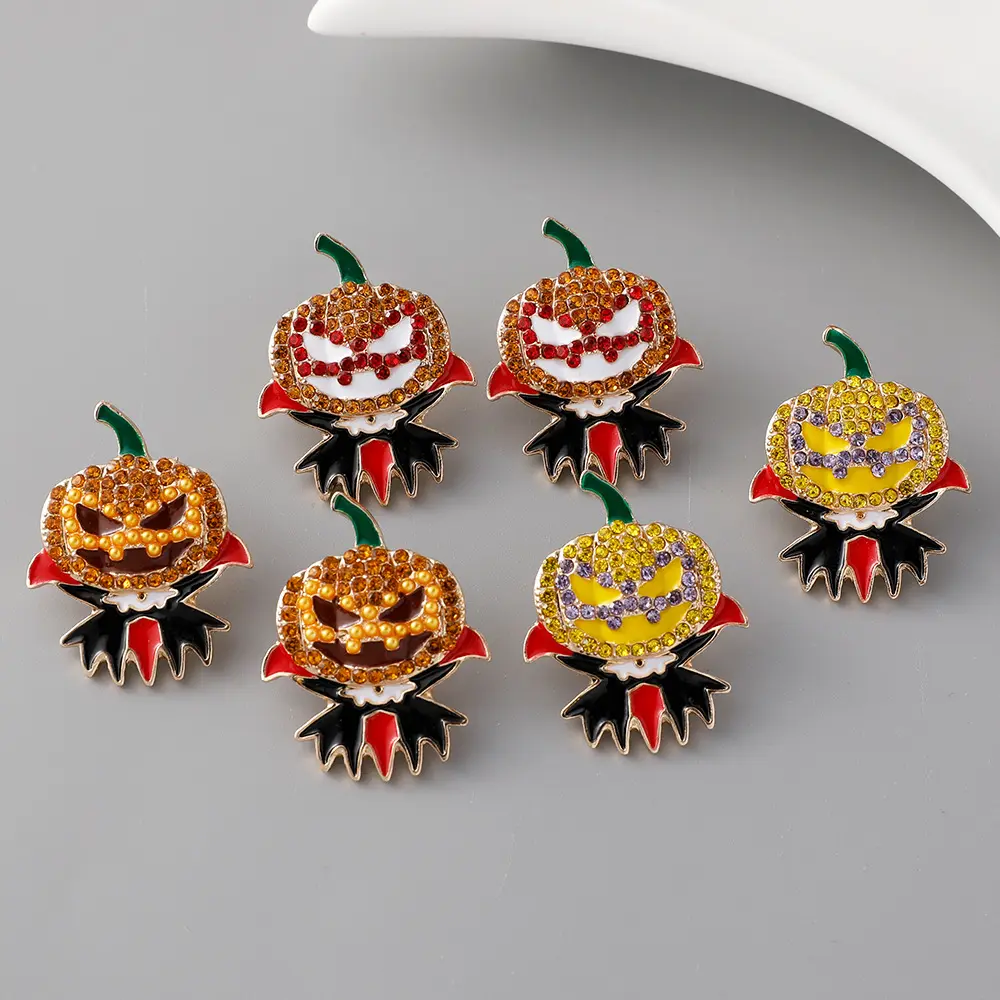 2024恶魔南瓜耳钉创意个性夸张万圣节镶钻滴油合金耳饰