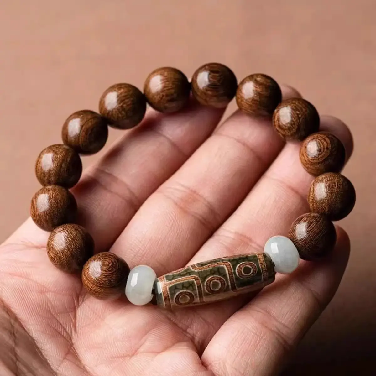 天然檀木九眼天珠手串木质转运珠男女士款单圈佛念珠文玩手链