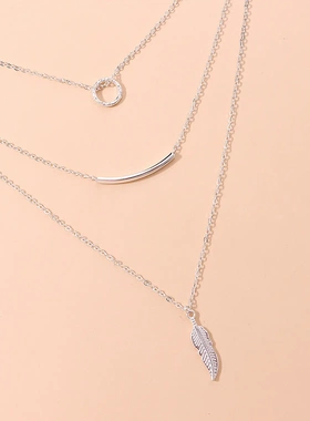 欧美饰品 多弯管树叶圆环项链女 时尚多层潮流项饰毛衣链