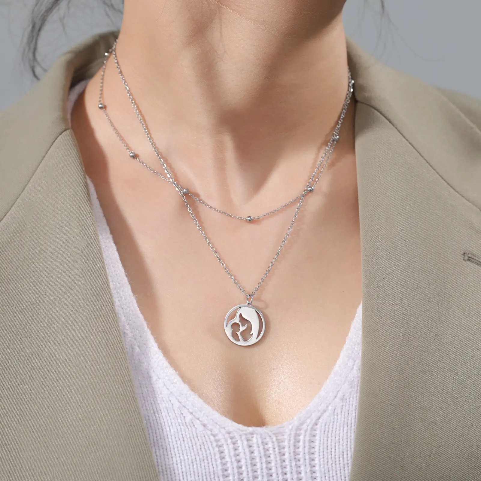 欧美热销简约美丽孕妈咪妈妈抱孩子项链女士节亲子活动饰品