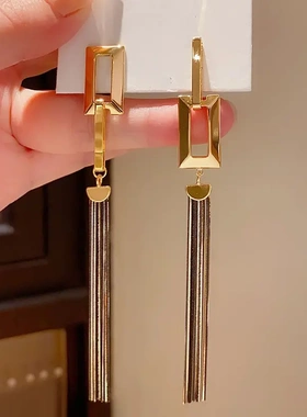 银针几何长方形不对称流苏耳钉简约设计感耳环韩系高级感耳饰