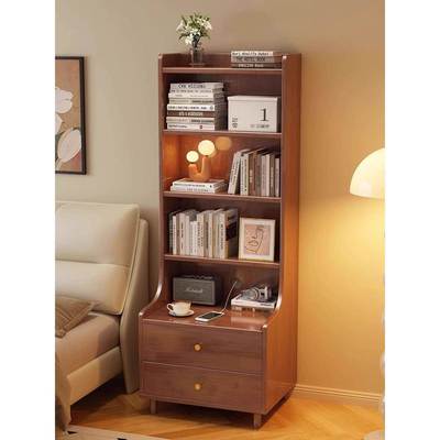 木床头柜书架一多体层置物架卧实室床柜边加高ITQ储物小型窄款收