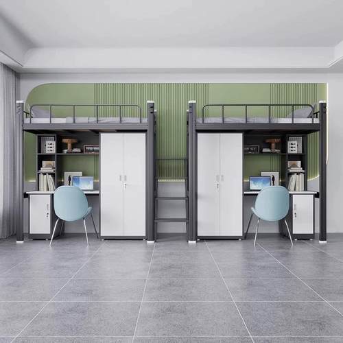 公寓床上床下桌组PCH床学宿舍生高合架床落室地爬梯铁艺双层员工