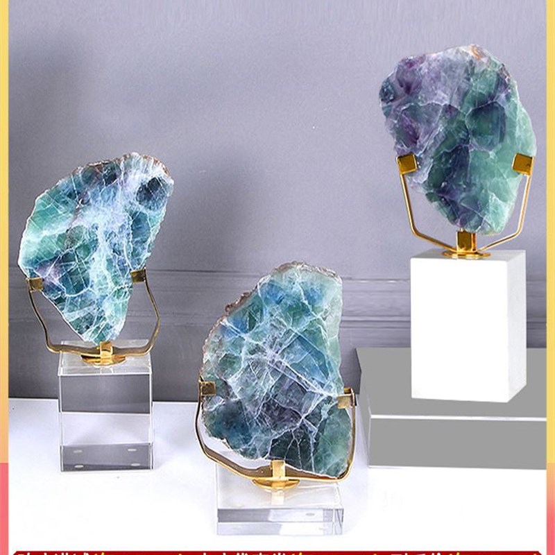 现代样板房售楼处北欧天然水晶石萤石轻奢摆件软装家居工艺品摆设