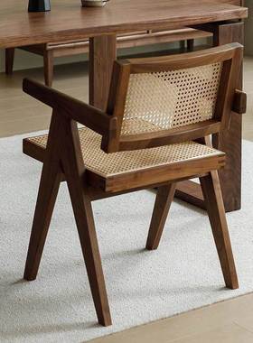 实木餐台椅家用藤编餐椅子桌北椅欧民宿阳休WJU闲昌迪加凳子