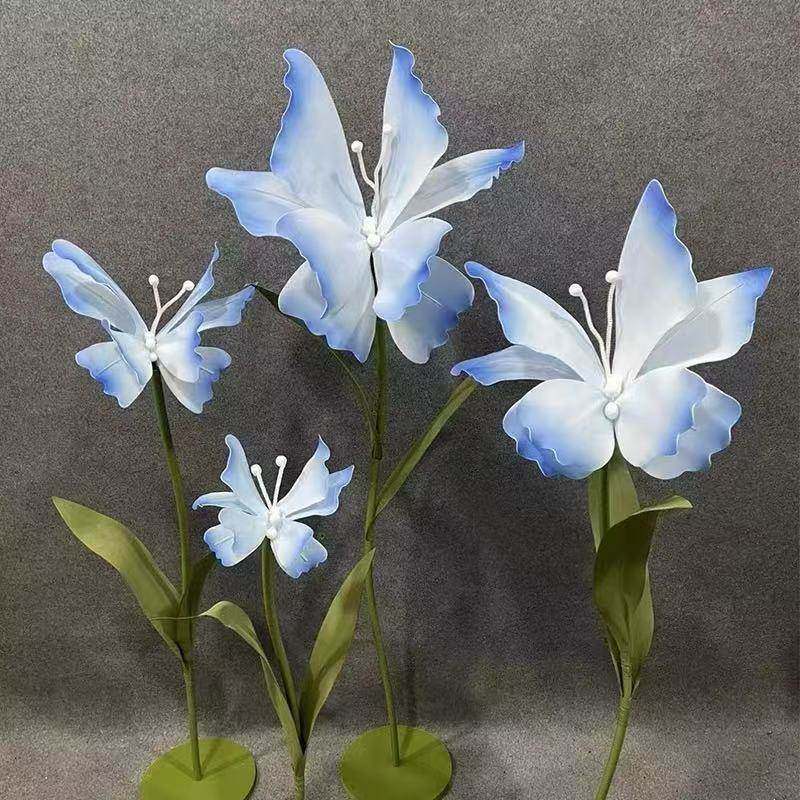 庆仿真大花蝴蝶纸花婚舞花橱台窗美陈场造型泡ART沫花商婚礼布置