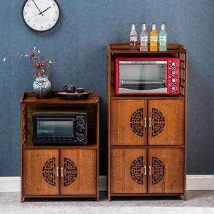 楠竹餐柜房置物架收纳柜稳固复约古环保简微边OPT波炉架镂厨空花