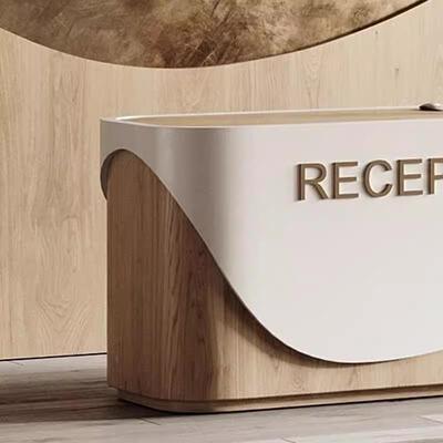 简约代轻烤奢收银台吧台司酒店前台现接公待台75145服务台创意漆