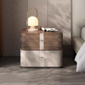 木现代简室约卧胡桃色床边柜皮红晟床头柜轻奢马鞍皮意式 ZJV极简