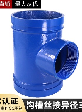 蓝色沟槽内丝三通给水供水饮用水系统沟槽管件卡箍转丝接变径三通