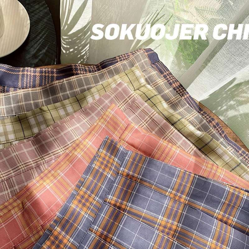 半身裙短裙女夏大码a字韩版高腰百褶裙学生网球裙格子jk制服裙子