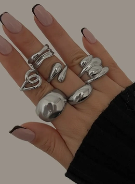 欧美ins风液态金属褶皱开口戒指女设计感不规则熔岩指环rings