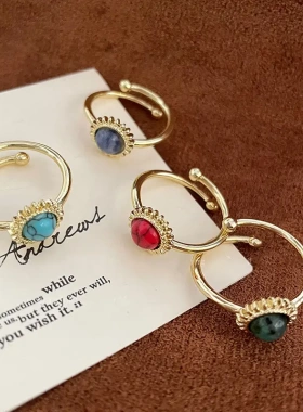 复古人造石开口戒指女时尚个性小众设计感食指戒网红气质精致指环