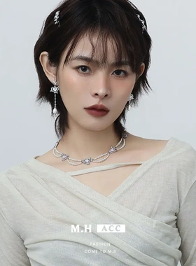 淡紫色爱心珍珠项链女夏季高级感锁骨链甜妹ins风潮百搭项饰