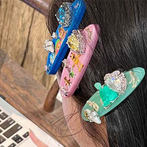 老朋友旧玩具印花发夹日韩童趣树脂水钻发卡侧边夹BB刘海夹少女潮