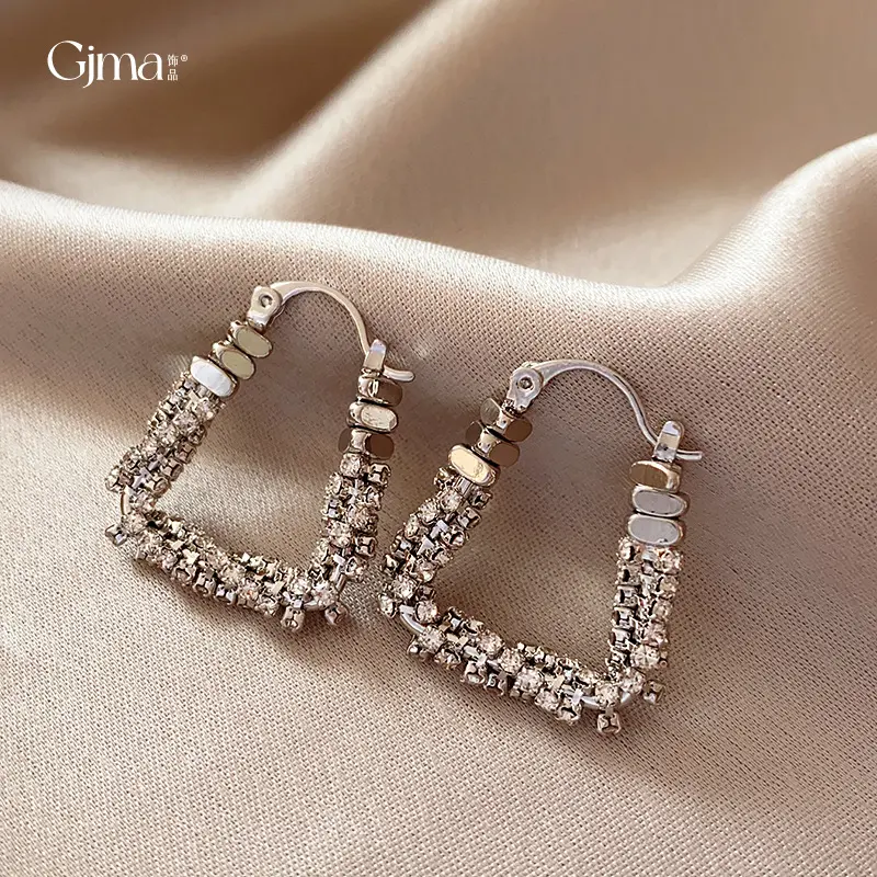 真金电镀镶钻u形耳扣简约时尚冷淡风耳环韩国ins高级感耳饰女