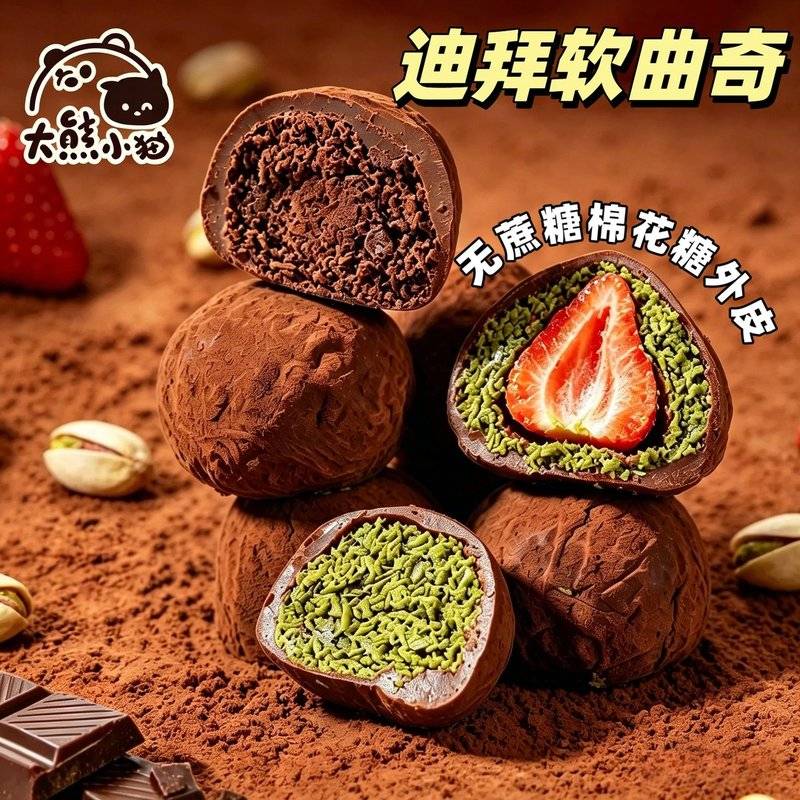 大熊小猫迪拜软糯曲奇多口味开心果巧克力口感香糯拉丝60g/个