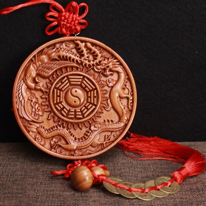 正宗桃木龙凤八卦镜龙凤呈祥挂盘和合摆件挂件卧室结婚床头挂饰品,家居饰品,木雕,淘宝优惠券,粉丝福利购,淘宝优惠卷