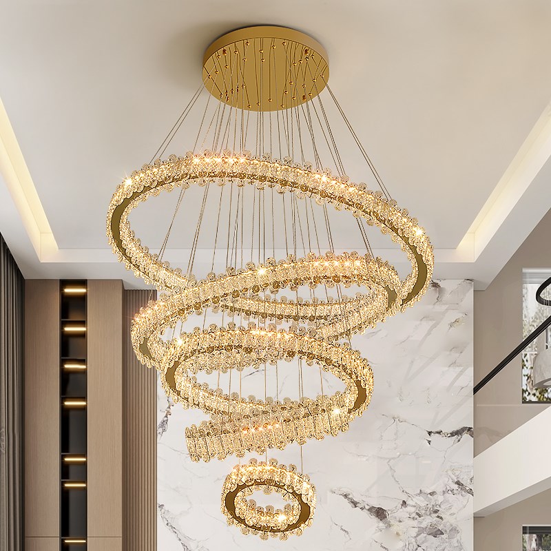 别墅客厅挑空大吊灯楼中楼中空楼梯吊灯2024年复式楼挑高大厅吊灯