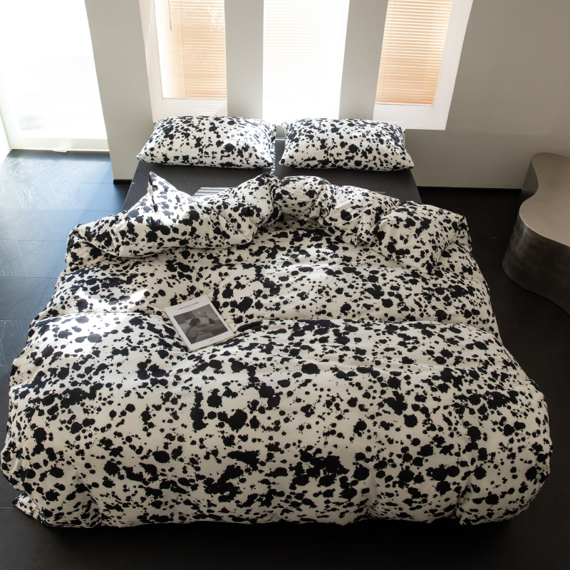 复古黑白裸睡天竺棉四件套全棉纯棉超柔软针织被套床笠款床上用品