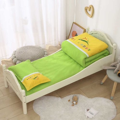 定制logo纯棉幼儿园被子三件套含芯六件套全棉午睡被褥含芯绿蓝色