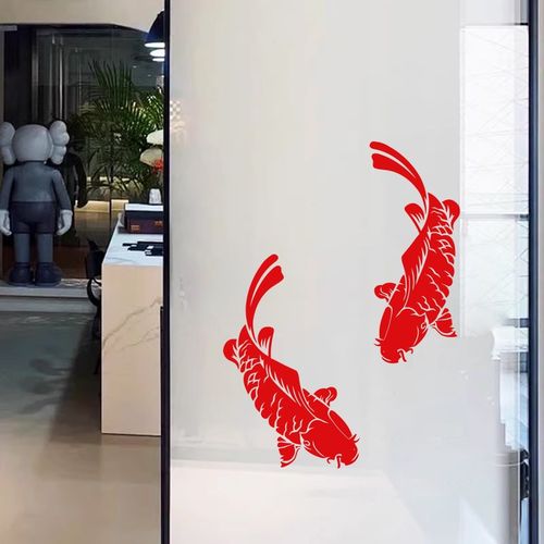 新年喜庆红色鲤鱼墙贴 厨房防水磁砖玻璃贴餐厅酒店橱窗装饰贴纸
