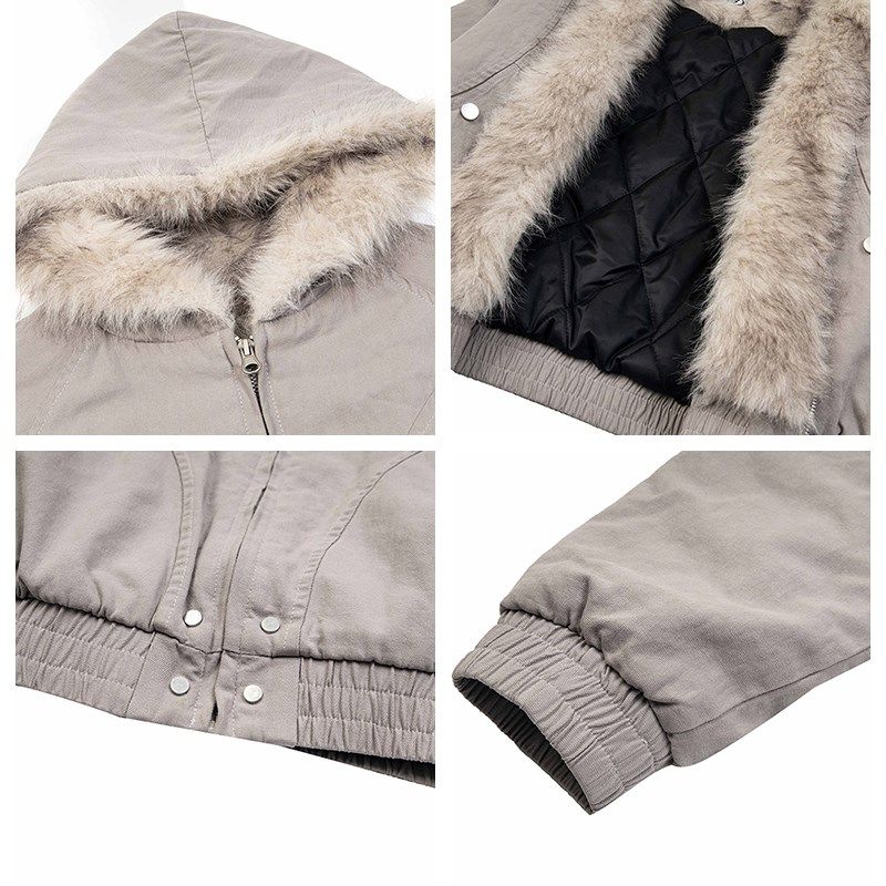 亿万少年BUFU短款毛领连帽夹克棉服外套男女款冬季座山雕加厚棉衣