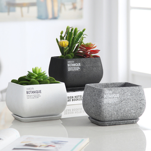 水泥花盆北欧简约风透气家用创意个性文艺小花盆网红长方形带托盘