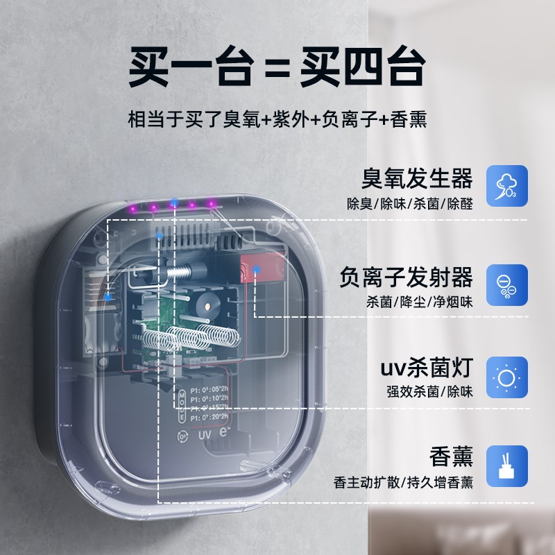 HOSK空气净化器家用新房除甲醛卫生间杀菌宠物除臭异味神器臭氧机
