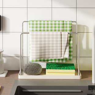 厨房抹布架304不锈钢海绵毛巾洗碗布沥水置物架桌面水槽水池边窄