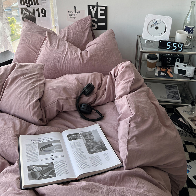 诧寂~水洗棉四件套纯棉全棉1.8床上用品被罩床单人学生宿舍三件套