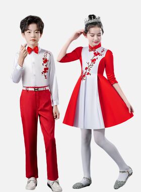 儿童管了团古筝二胡吉他口琴演奏礼服男女演出合唱朗诵表演服装