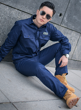 纯棉国家电网工服藏蓝色夏季长袖薄款矿工电工工作服 电力 防静电