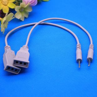 4条装 三插头发热线转单插针连接线 电极片插头转换线 3孔转接线