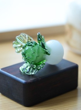 淄博琉璃手工艺品白菜百财小摆件桌面茶台中式寓意招财装饰品礼物