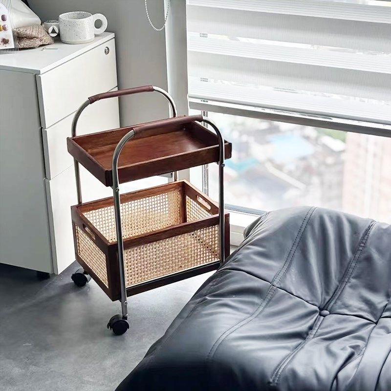 不锈钢置物架diy高颜值中古风实用小推车客厅卧室落地式2层置物架,住宅家具,移动边几/推车,淘宝优惠券,粉丝福利购,淘宝优惠卷