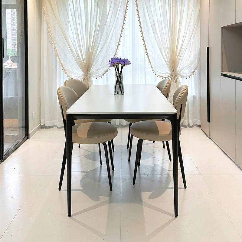 潮石德利丰纯白餐桌黑腿铝合金 小户型家用 长方形极简轻奢餐桌,住宅家具,岩板餐桌,淘宝优惠券,粉丝福利购,淘宝优惠卷