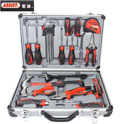 宏迪26件铝合金五金工具维修箱内六角扳手钳子剪机修家用工具组套