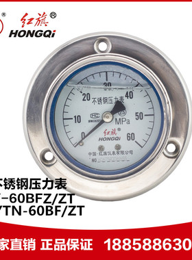 厂家直销红旗仪表抗震轴向不锈钢压力表YTN60BF/ZT 耐高温耐酸碱