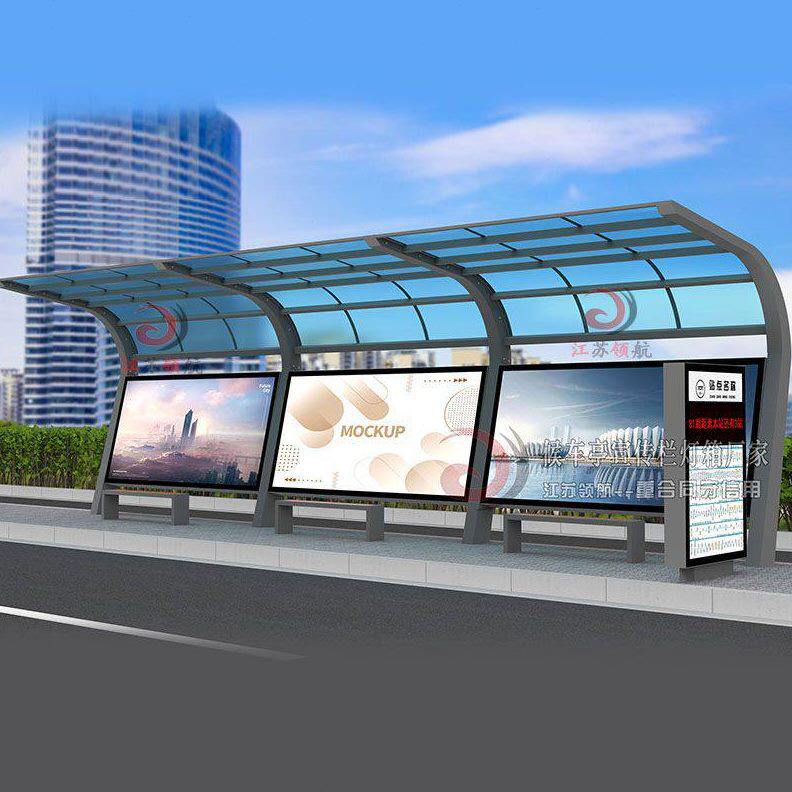 惠州候车亭站台仿古公交站亭不锈钢智能电子候车厅太阳能滚动灯箱