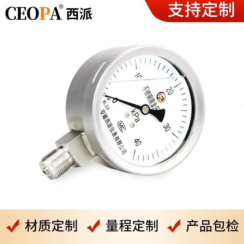 直销不锈钢膜盒压力表耐磨膜盒燃气表千帕压力表 压负压油压真空