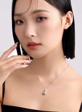 灰色珍珠吊坠项链配饰女轻奢小众高级感简约装饰锁骨链冷淡风夏天